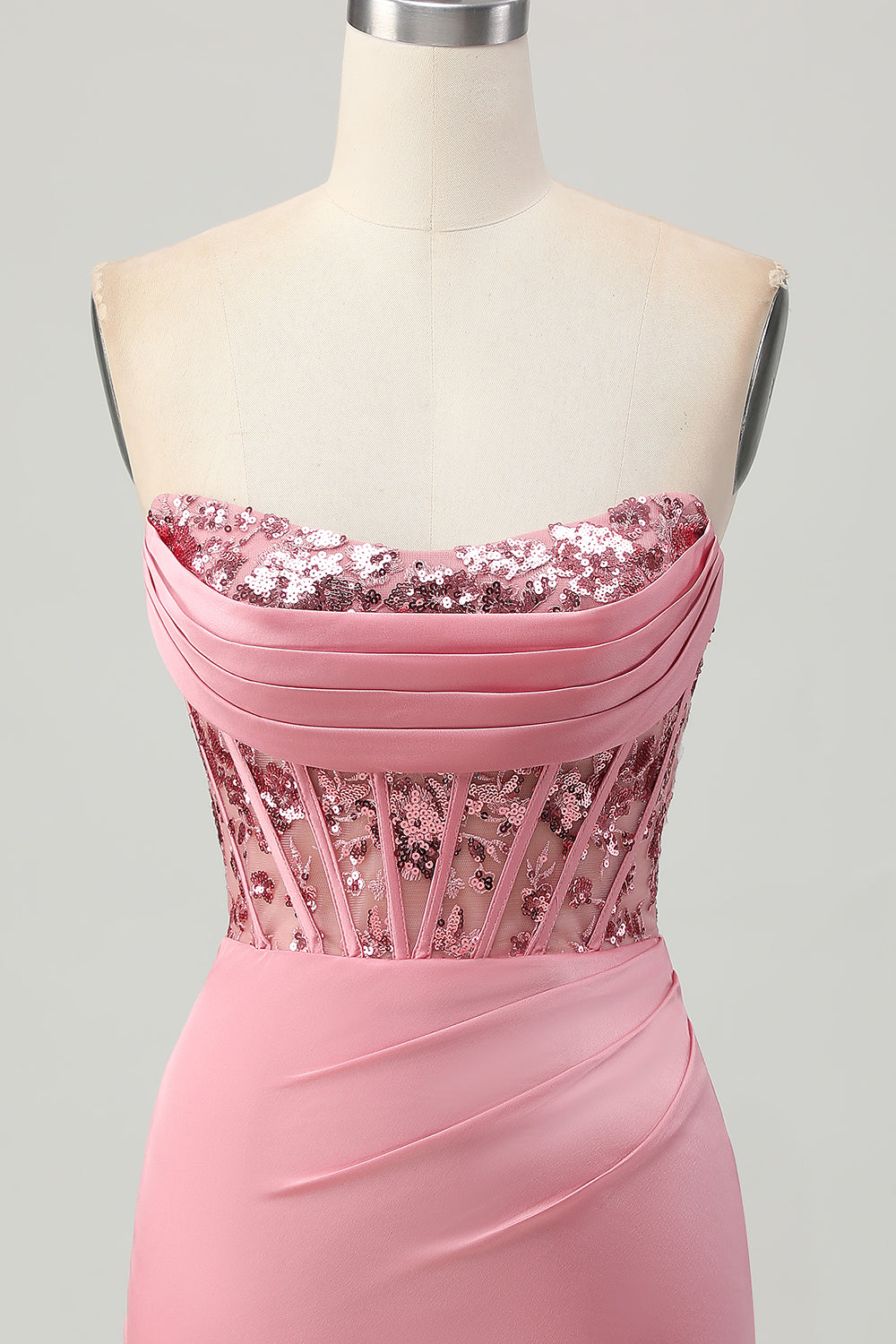 Sparkly Blush Tight Strapless Short Corset Homecoming Dress with Sequins