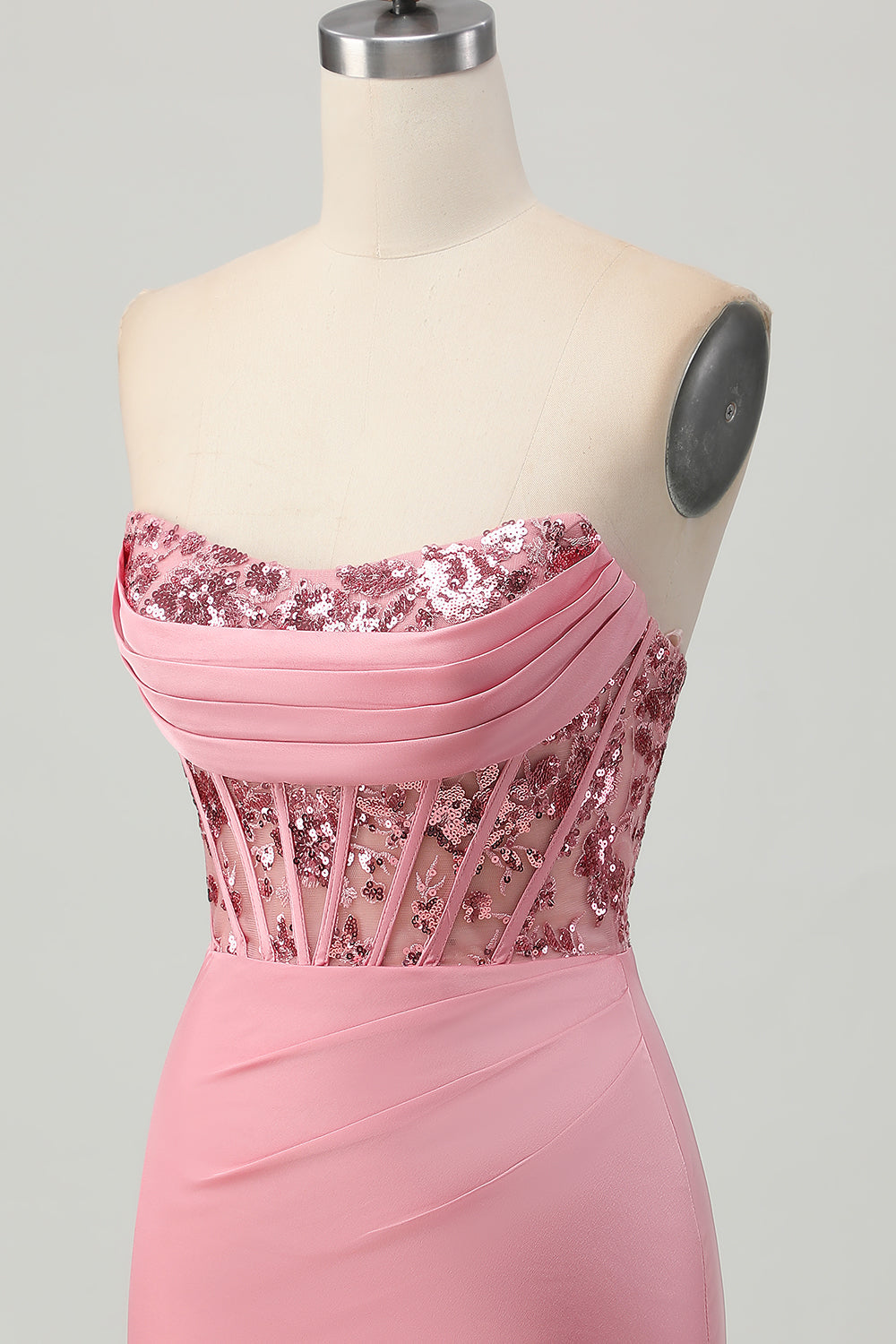 Sparkly Blush Tight Strapless Short Corset Homecoming Dress with Sequins