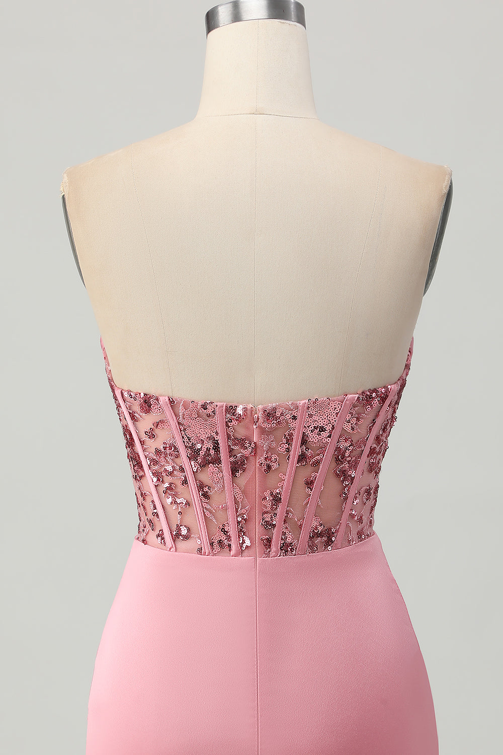 Sparkly Blush Tight Strapless Short Corset Homecoming Dress with Sequins