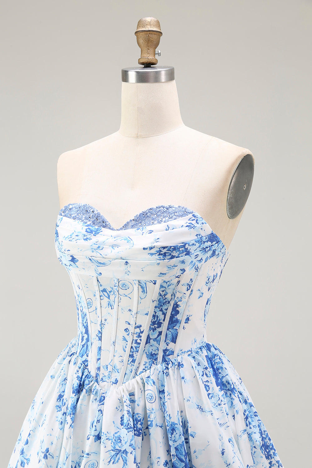 White Blue Floral Sweetheart Corset Short Homecoming Dress