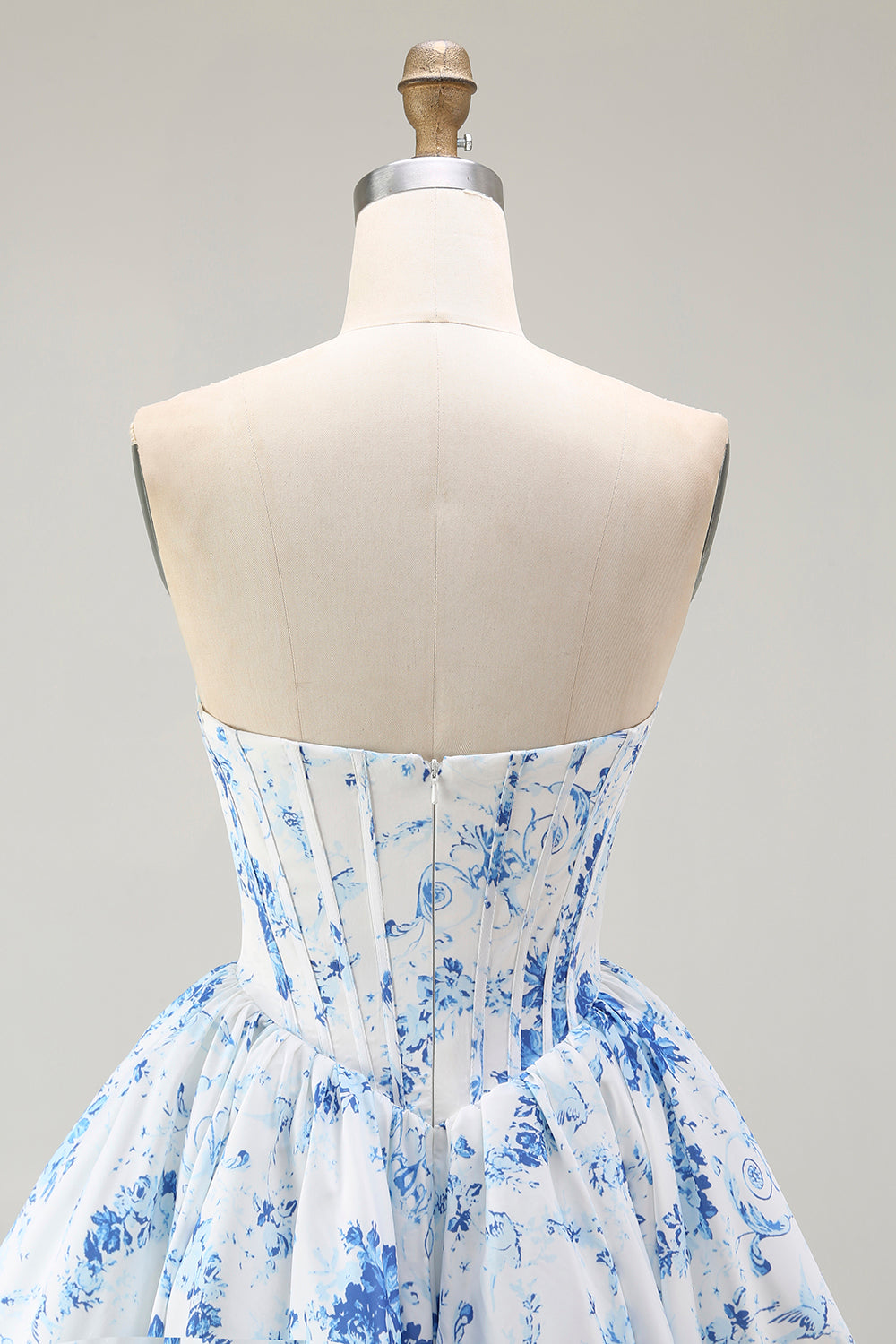 White Blue Floral Sweetheart Corset Short Homecoming Dress
