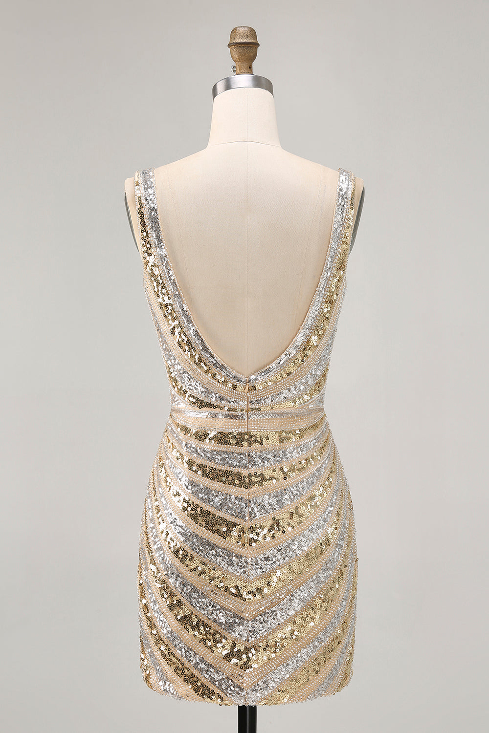 Sparkly Golden Tight Deep V-Neck Short Homecoming Dress with Beading