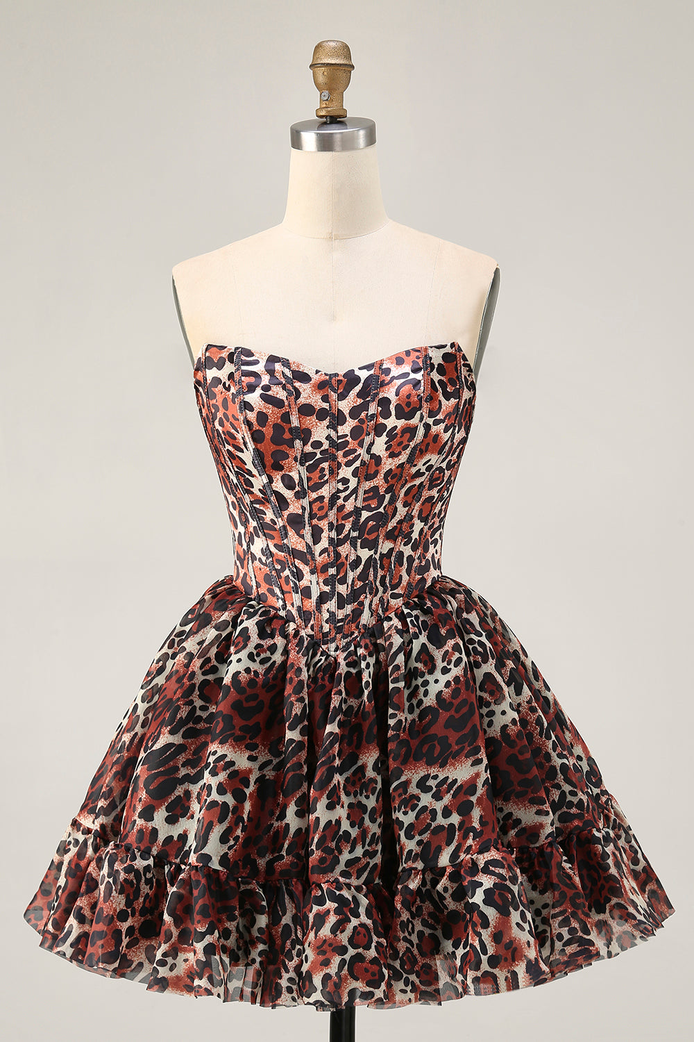 Khaki Cheetah Print Corset Off the Shoulder Short Homecoming Dress