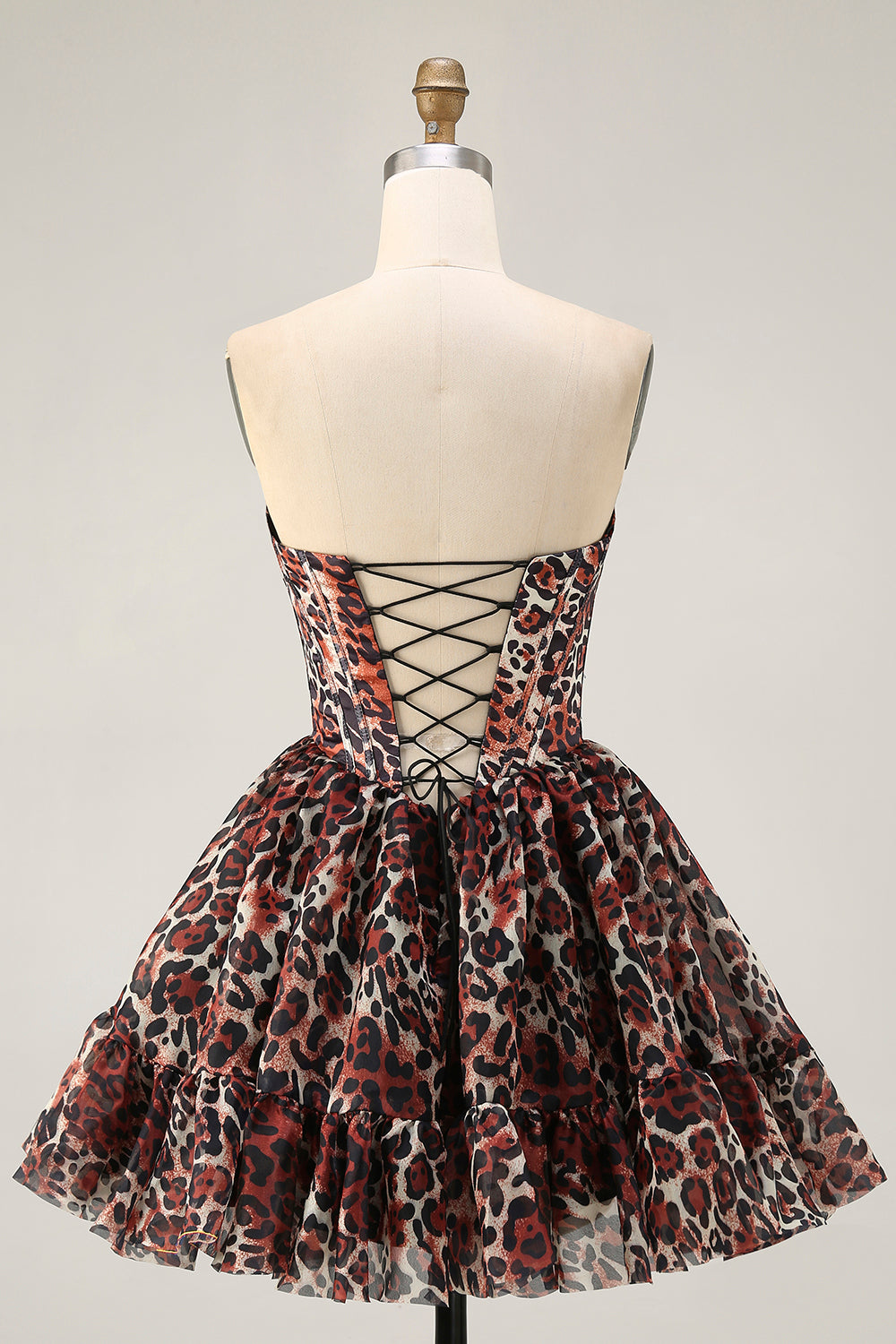 Khaki Cheetah Print Corset Off the Shoulder Short Homecoming Dress