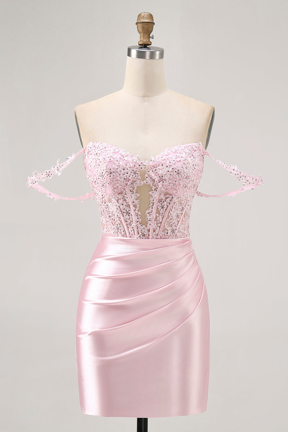 Sparkly Pink Corset Beaded Short Homecoming Dress with Lace