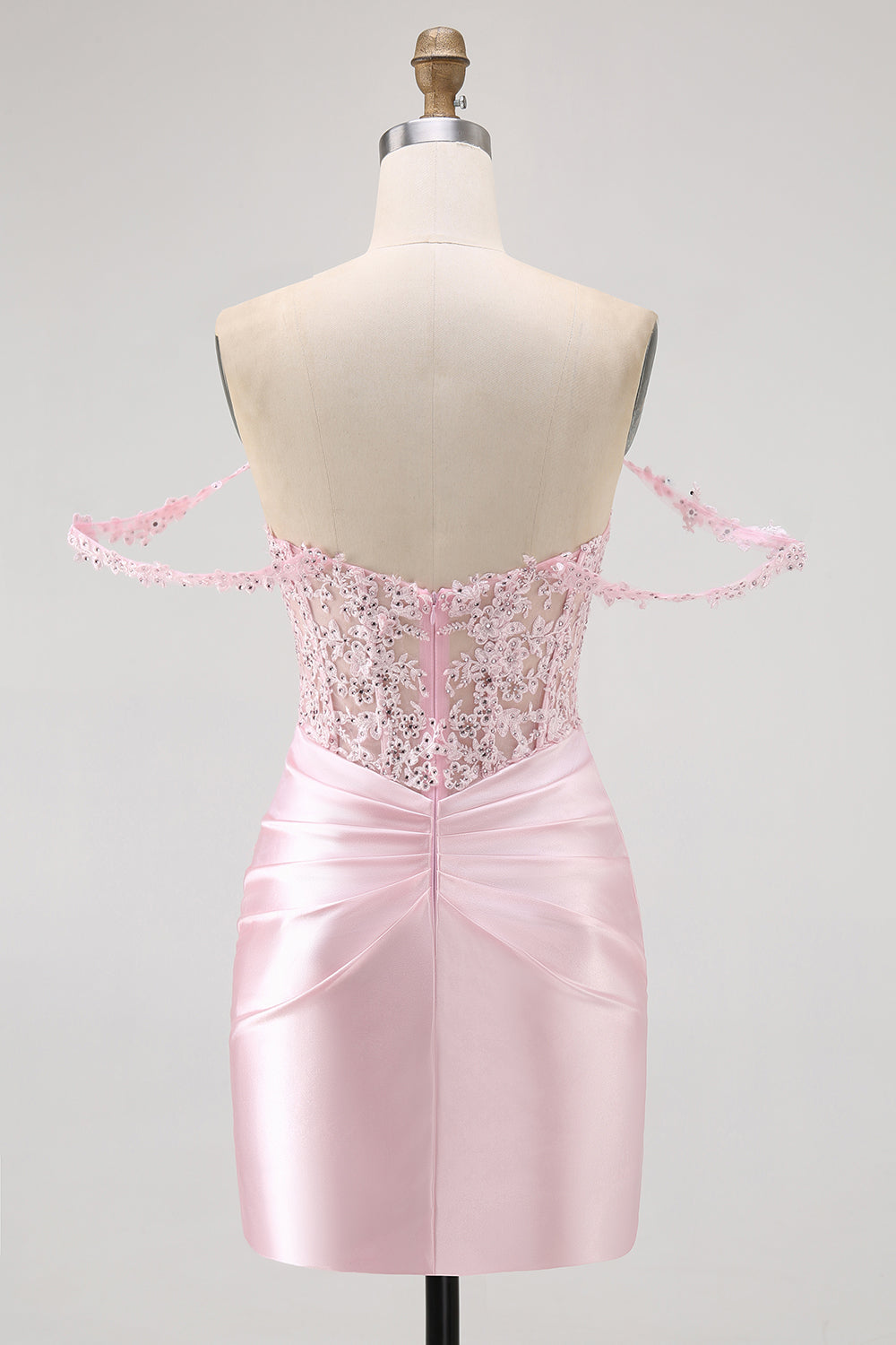 Sparkly Pink Corset Beaded Short Homecoming Dress with Lace