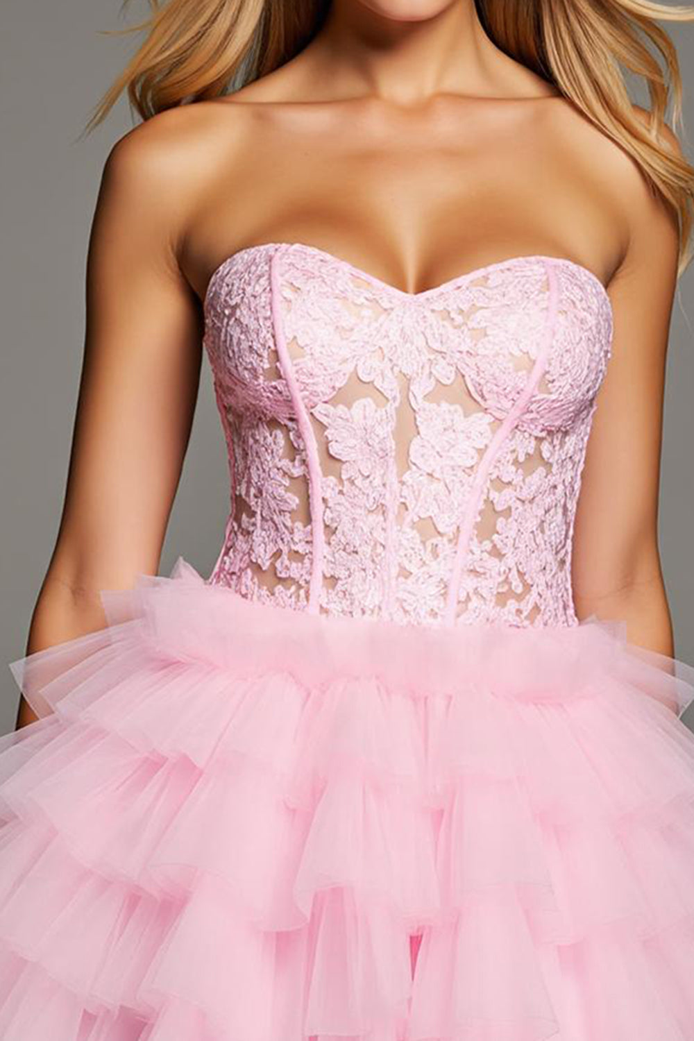 Pink Sweetheart Ruffled Short Corset Homecoming Dress with Lace