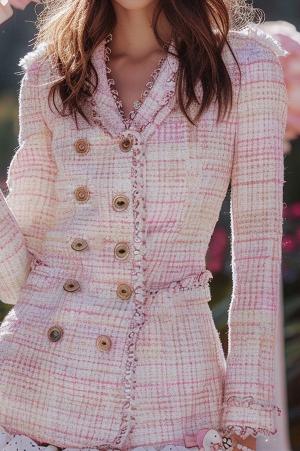 Light Pink Tweed Blazer Short Homecoming Outfits with Buttons