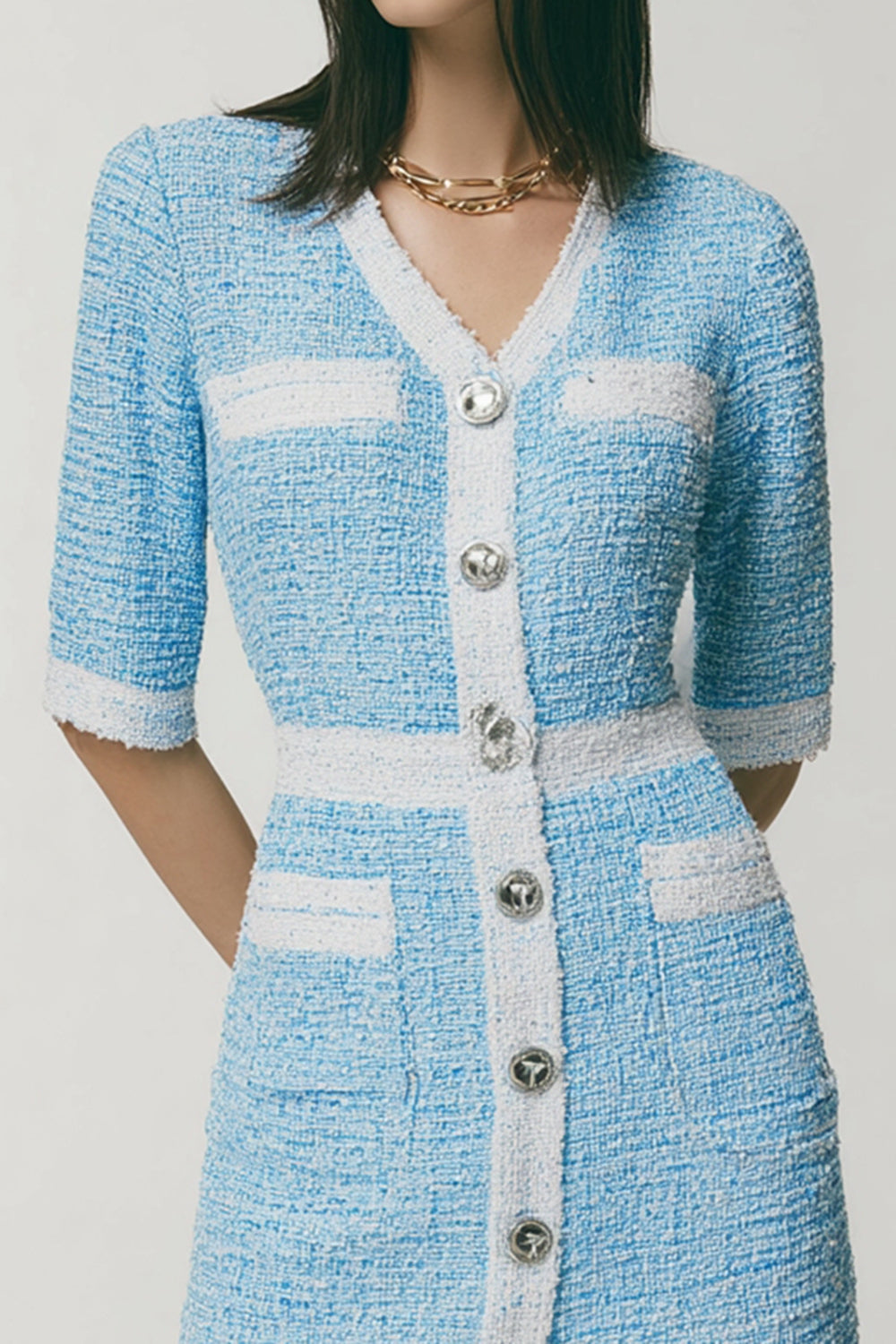 Blue Bodycon Short Fitted Tweed Homecoming Dress