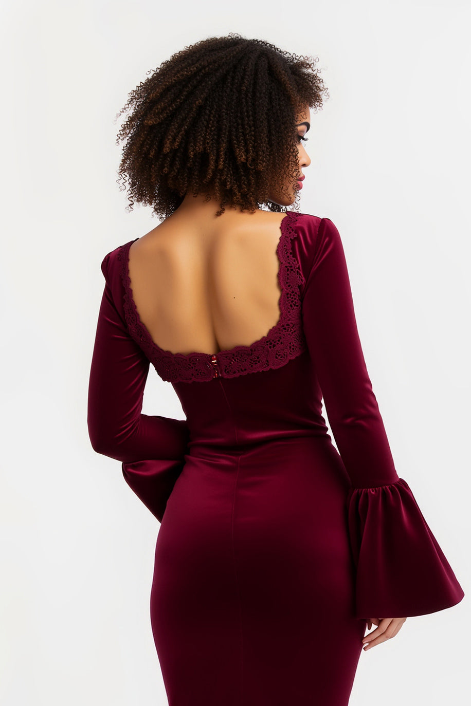 Burgundy Sheath Square Neck Long Holiday Party Dress with Sleeves