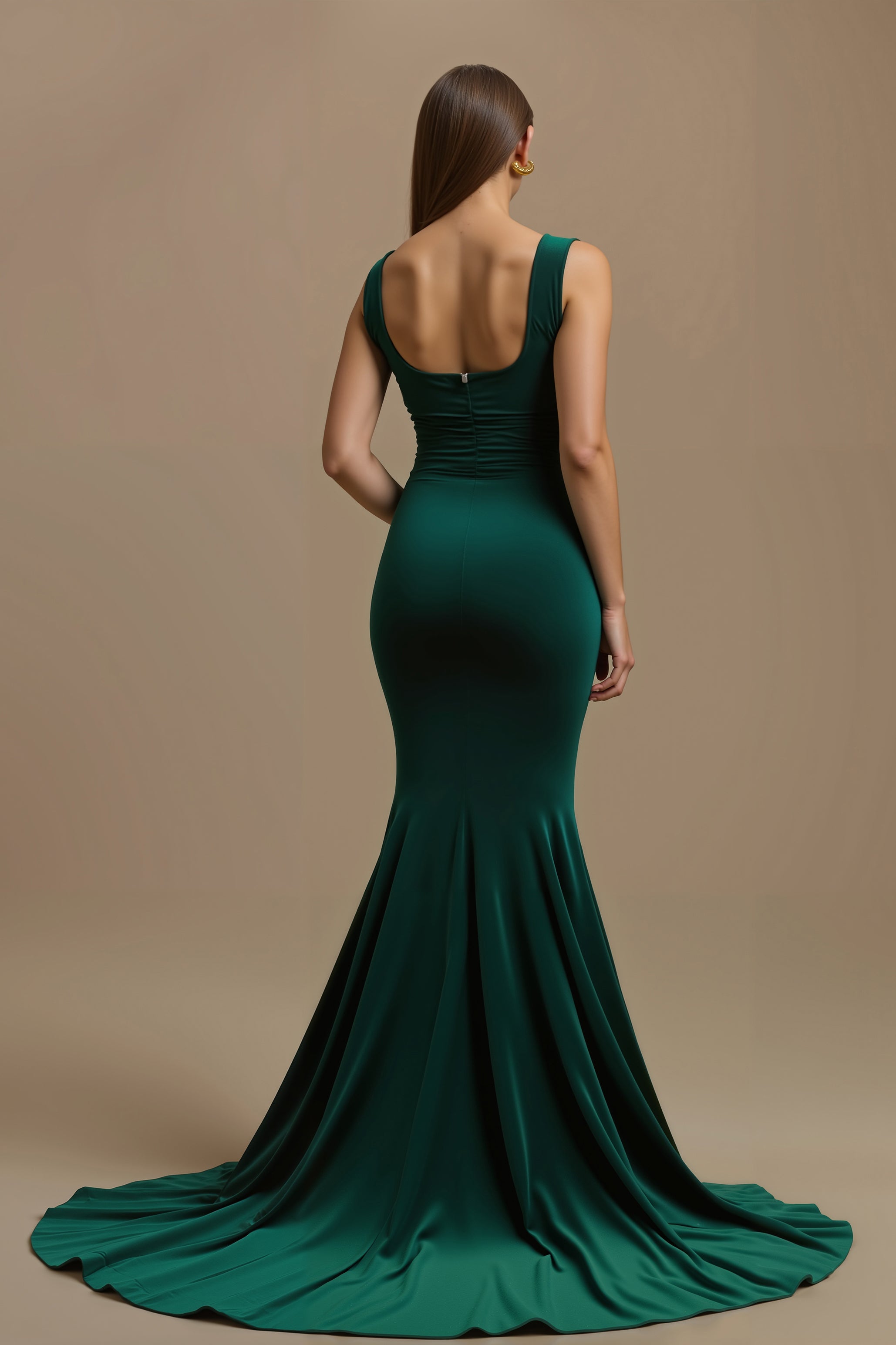 Simple Dark Green Mermaid Square Neck Long Holiday Party Dress