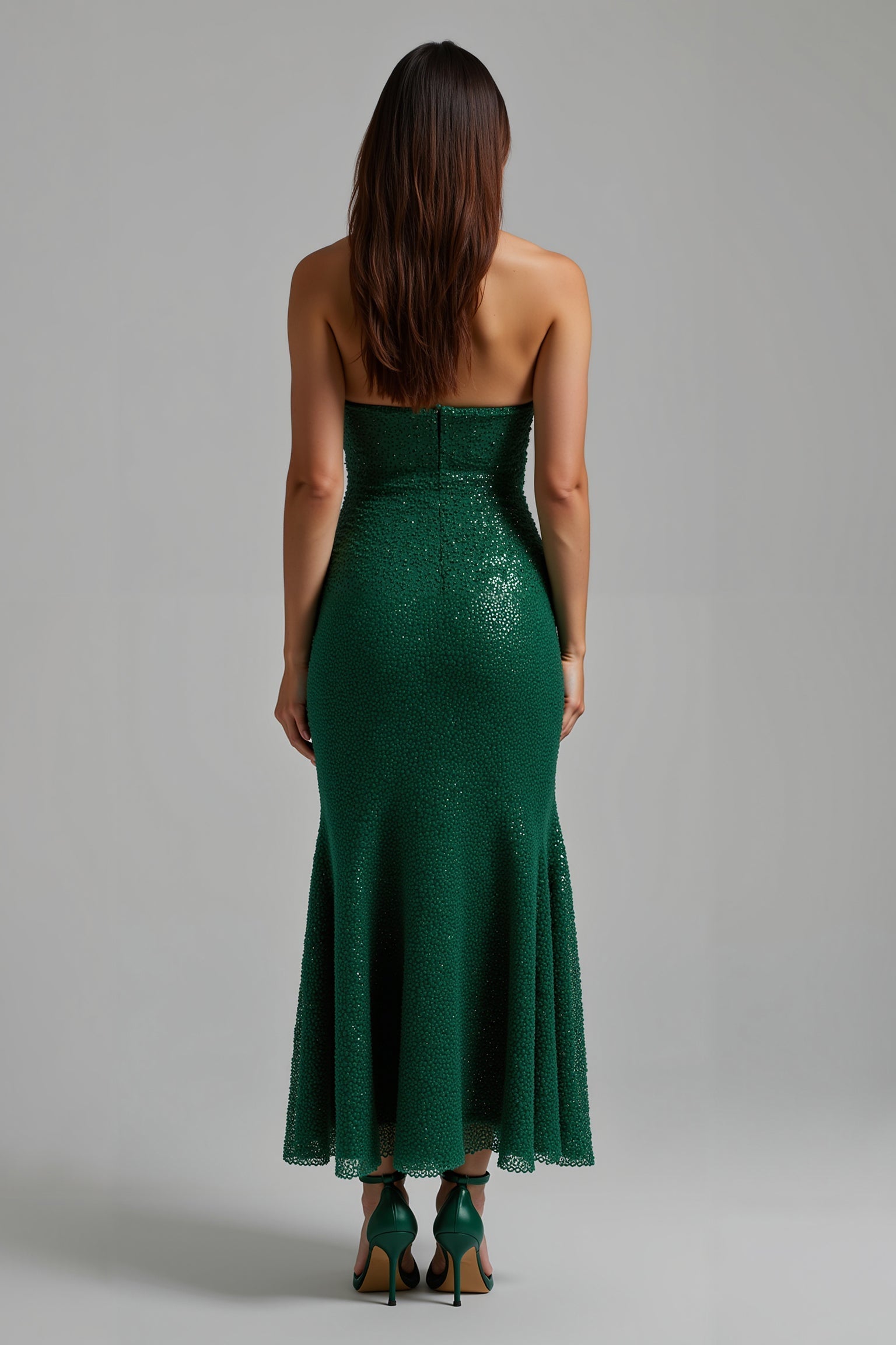 Sparkly Dark Green Strapless Sheath Long Holiday Party Dress