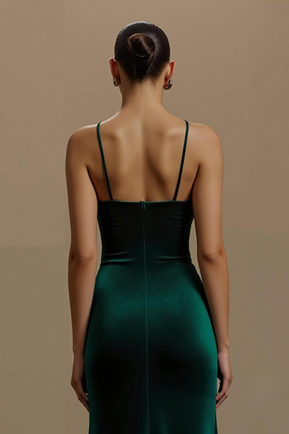 Dark Green Spaghetti Straps Long Ruched Holiday Party Dress with Slit