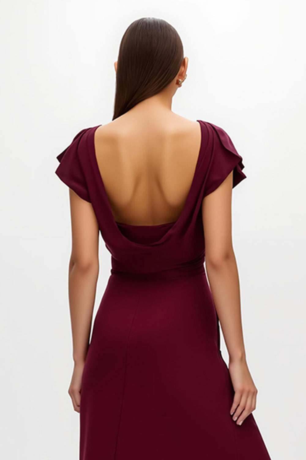 Burgundy Sheath V-Neck Long Holiday Party Dress with Slit