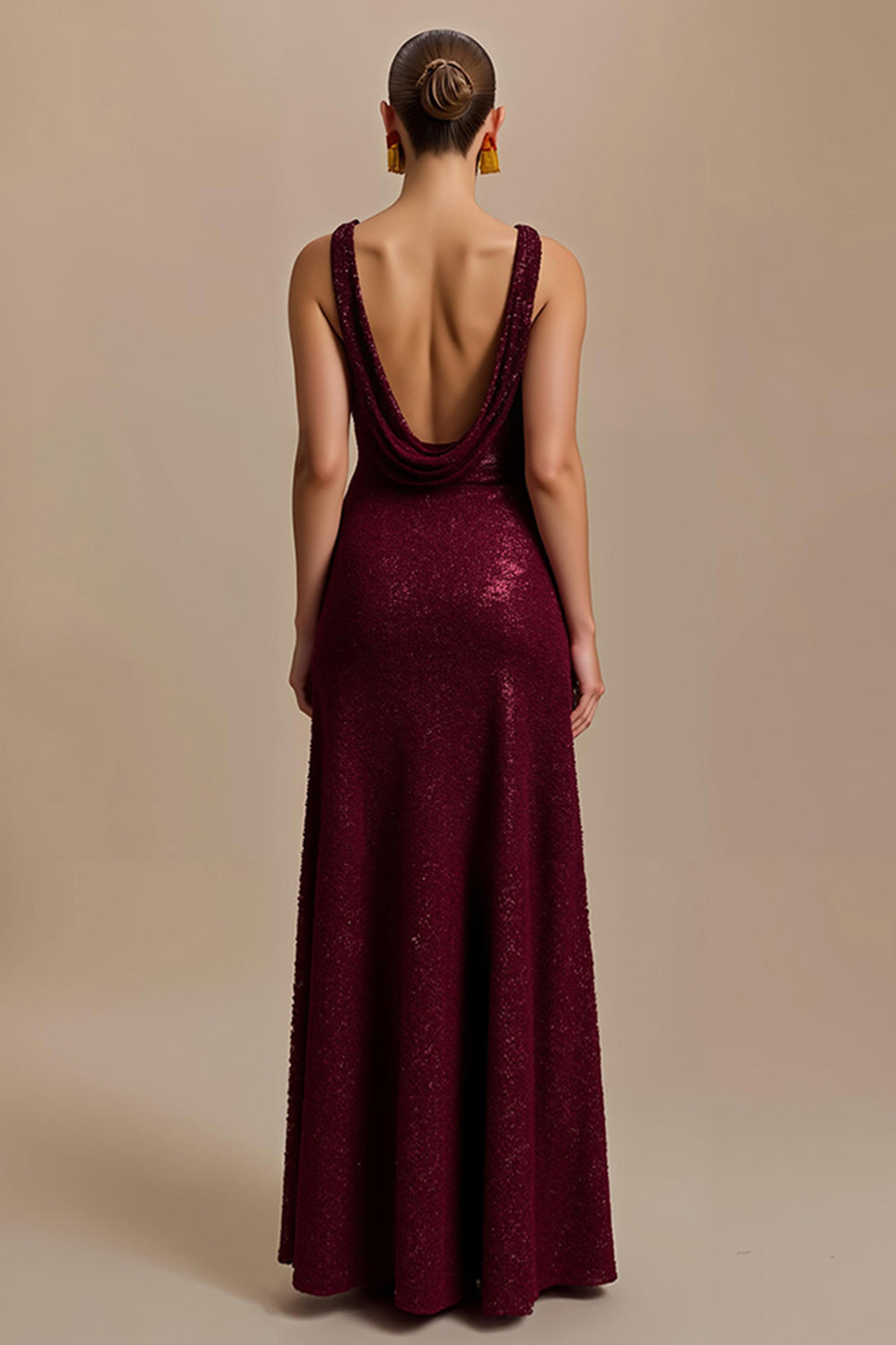 Sparkly Burgundy Sheath Sequin V-Neck Long Holiday Party Dress