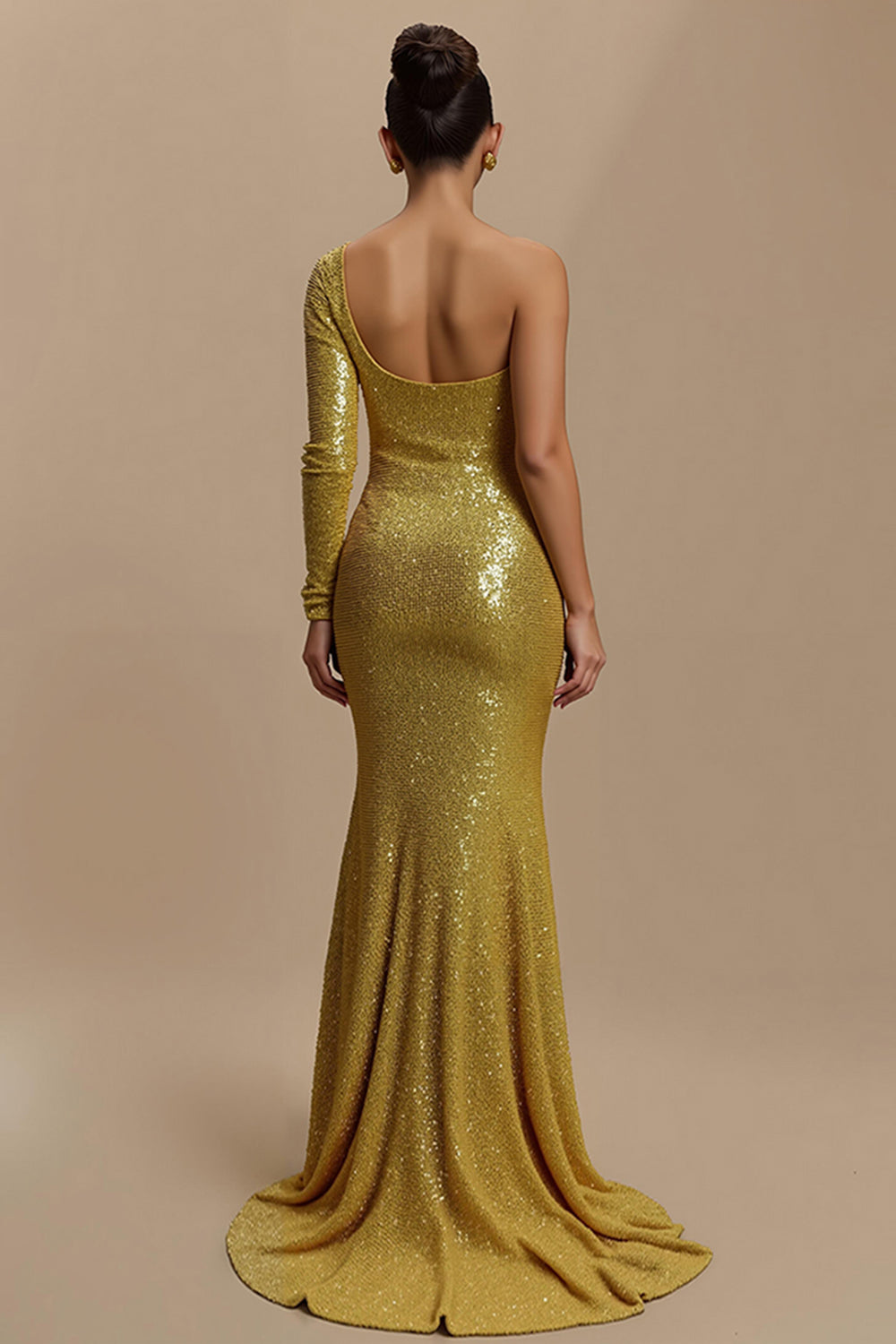 Sparkly Golden Mermaid Sequin Long Holiday Party Dress with Sleeves