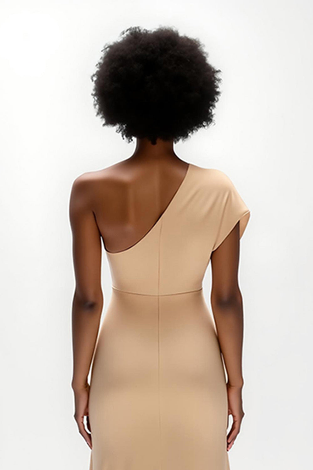 Champagne Sheath Satin One Shoulder Long Wedding Guest Dress