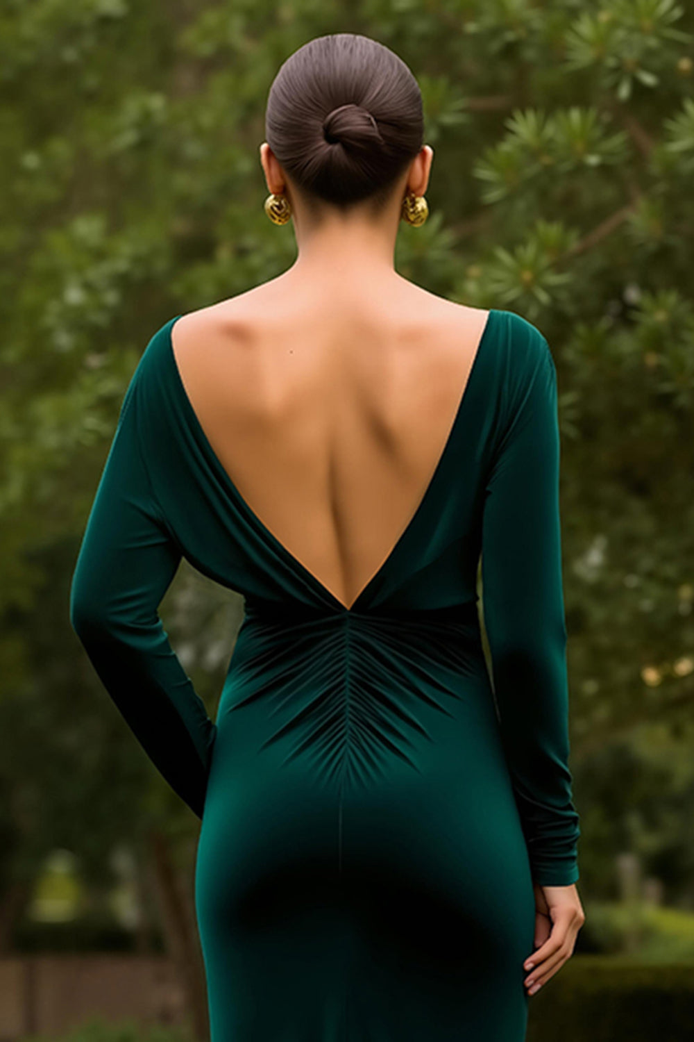Dark Green Sheath Velvet Ruffled Long Holiday Party Dress with Slit