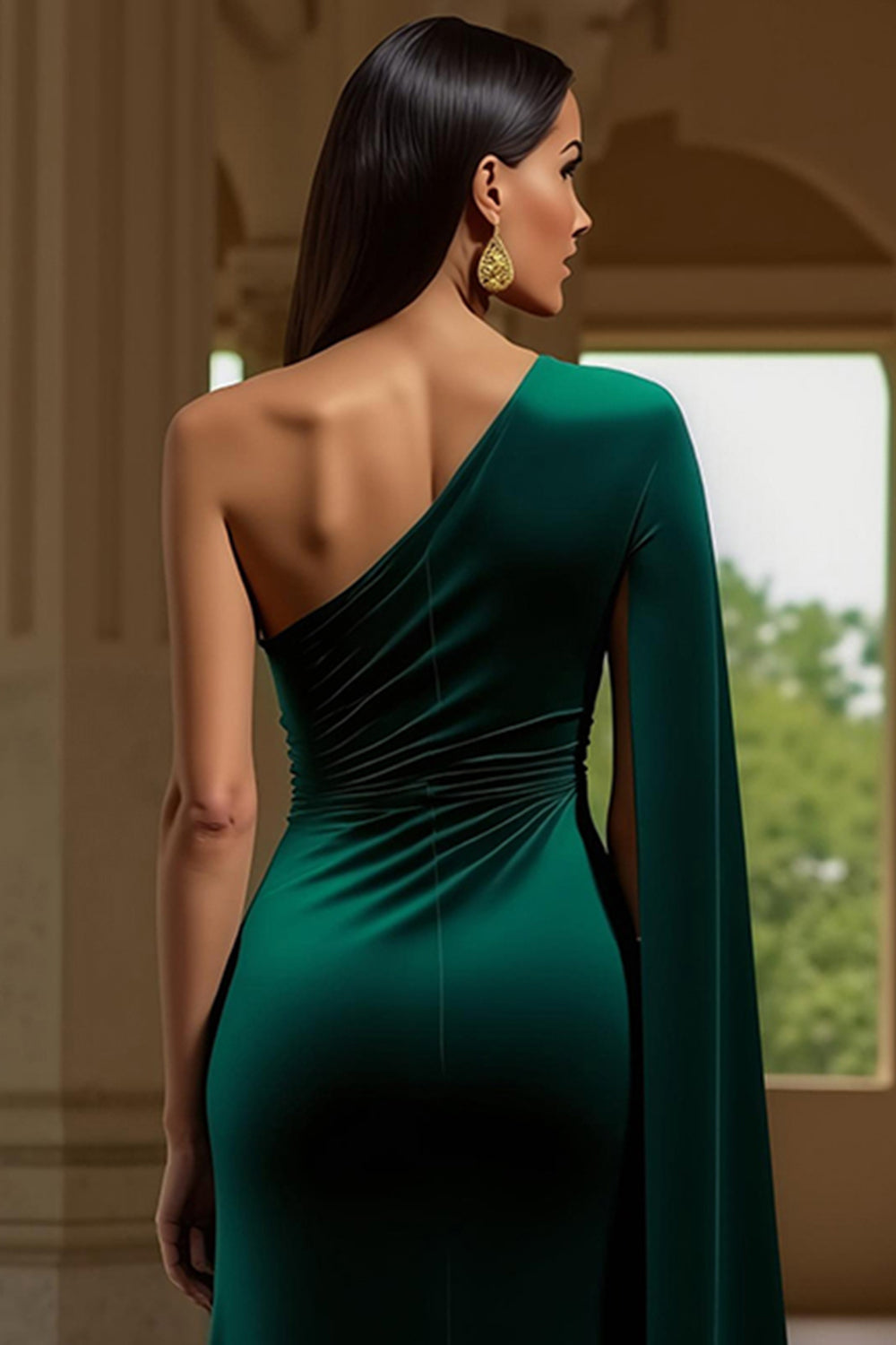 Dark Green Sheath One Shoulder Velvet Long Holiday Party Dress with Slit
