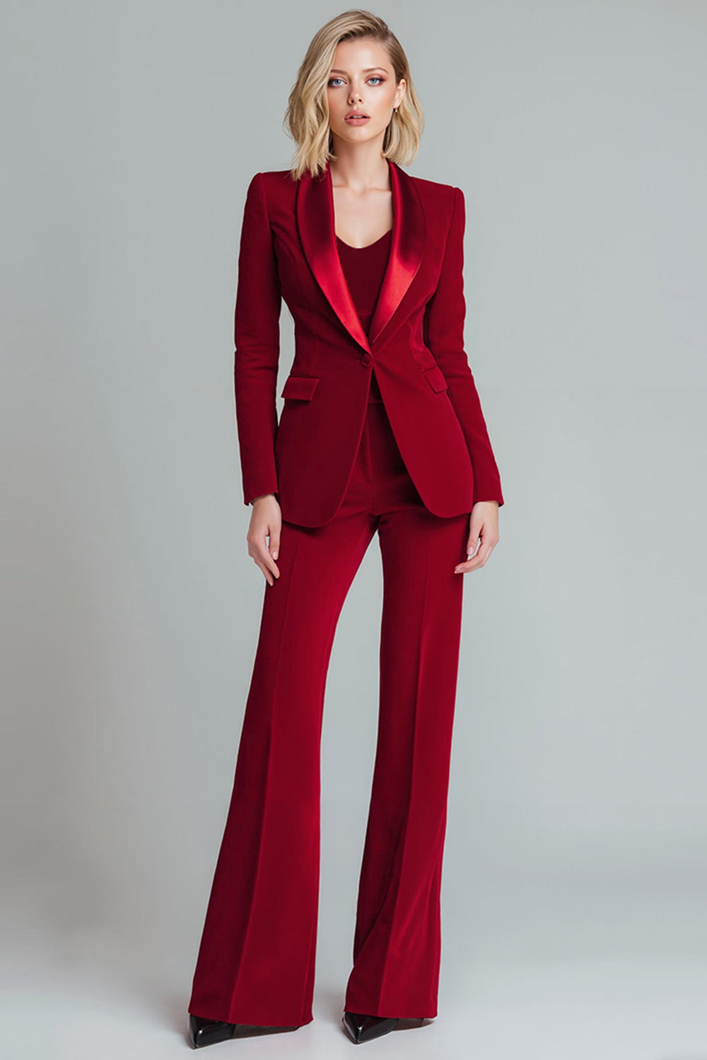 Red 2 Piece Shawl Lapel Women Prom Suits with Sleeves