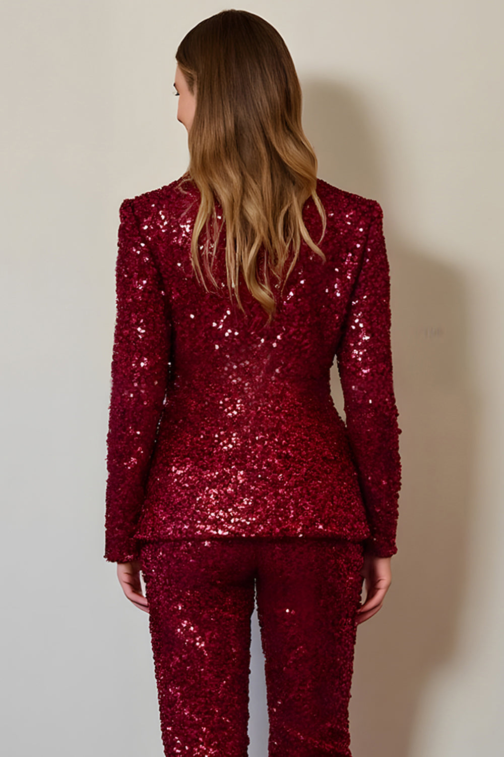 Sparkly Burgundy 2 Piece Sequins Women Prom Suits