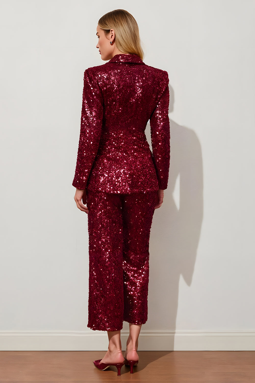 Sparkly Burgundy Sequins 2 Piece Women Prom Suits