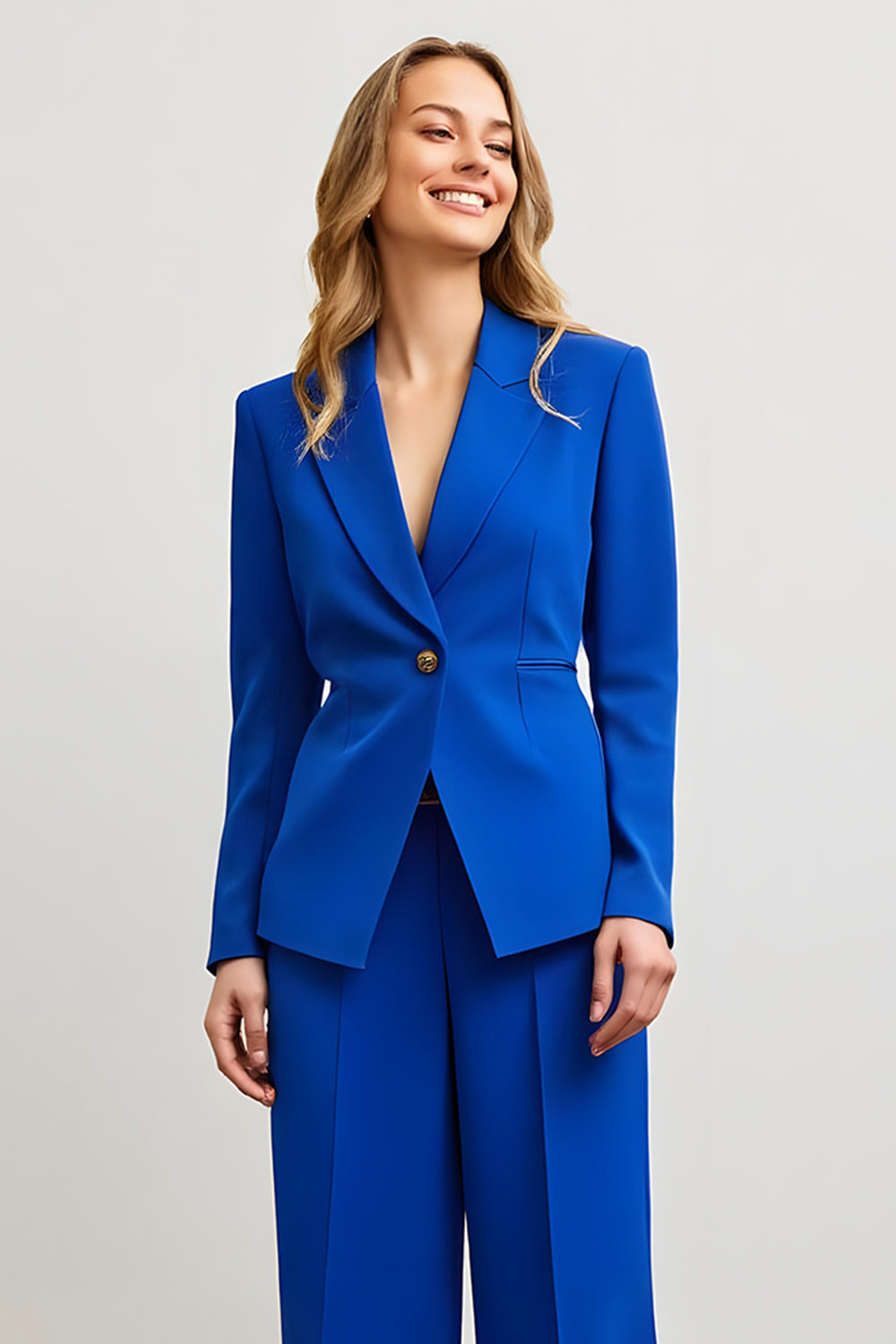 Royal Blue Notched Lapel Satin 2 Piece Women Prom Suits