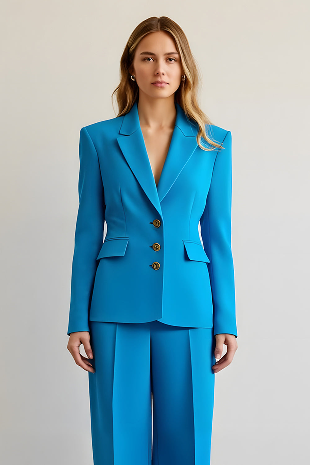 Blue 2 Piece Notched Lapel Satin Women Prom Suits
