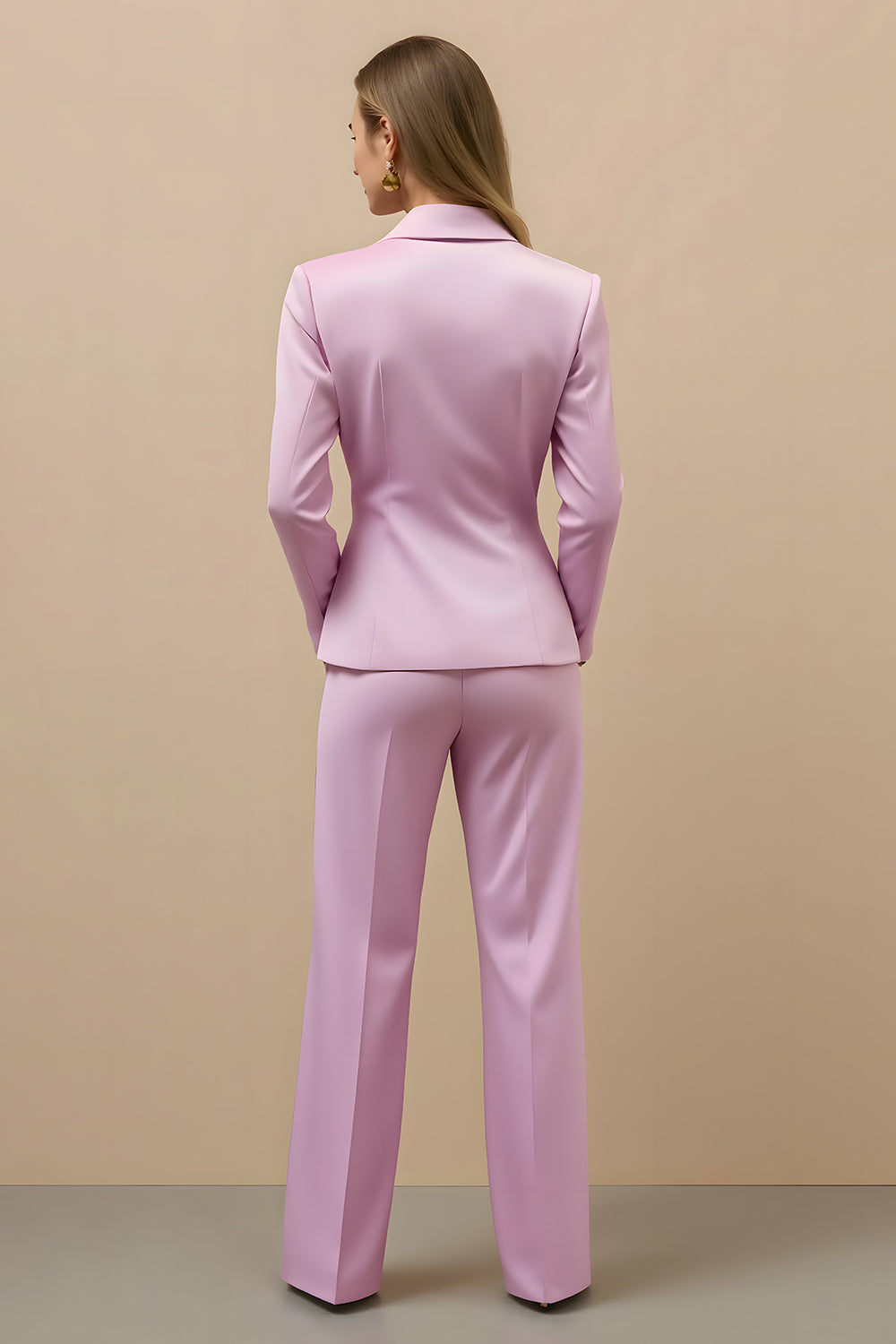 Pink 2 Piece Double Breasted Satin Women Prom Suits