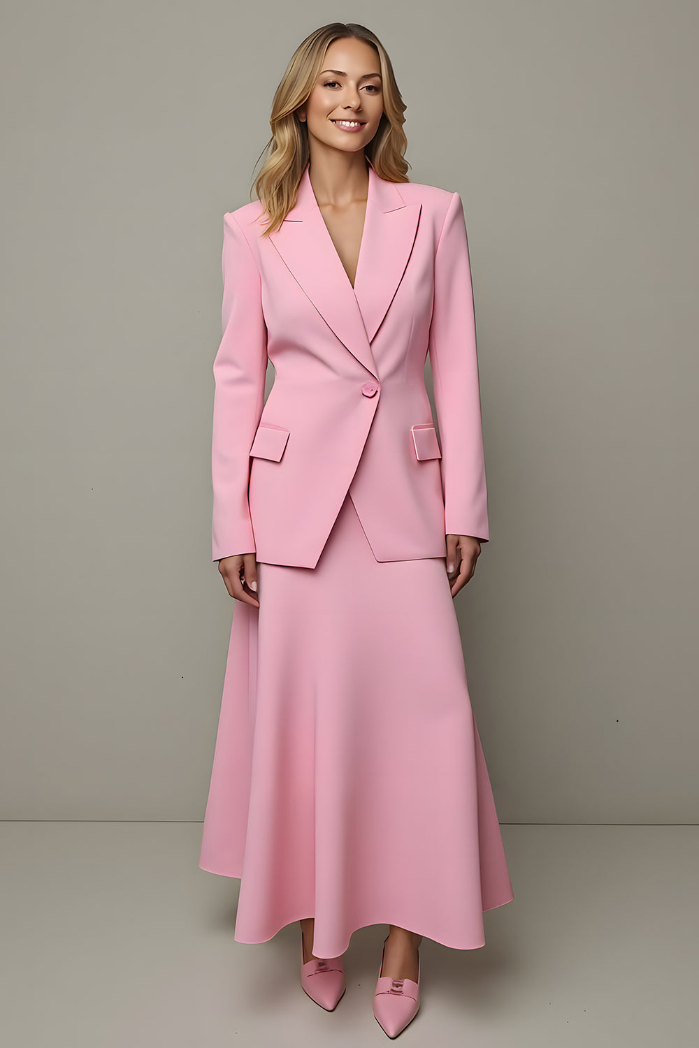 Pink Peak Lapel 2 Piece Women Prom Suits