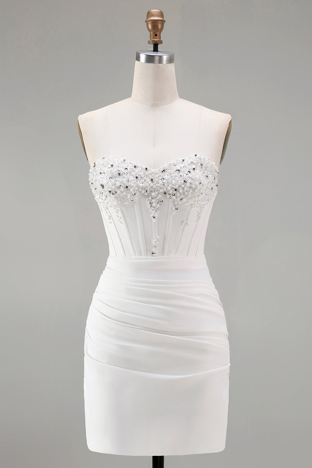 White Sweetheart Bodycon Short Homecoming Dress with Beading