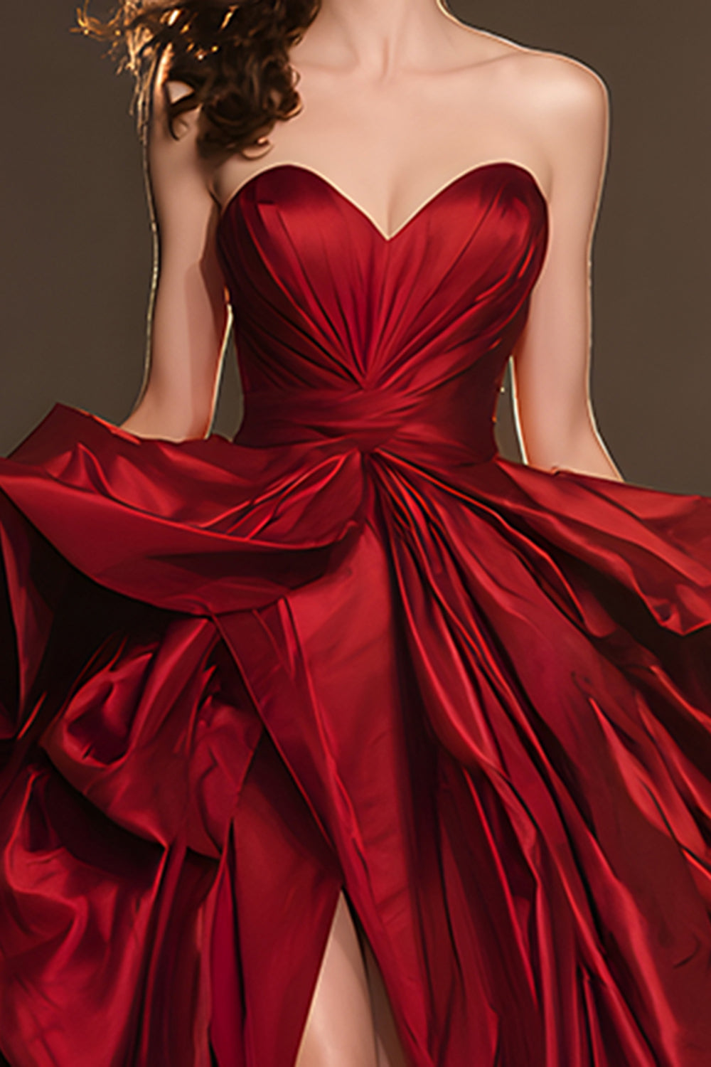 Dark Red Sweetheart Ruffled Ball Gown Long Masquerade Ball Dress with Slit