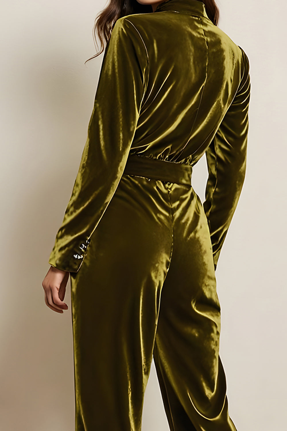 Green Peak Lapel Long Sleeves Prom Jumpsuits with Pockets