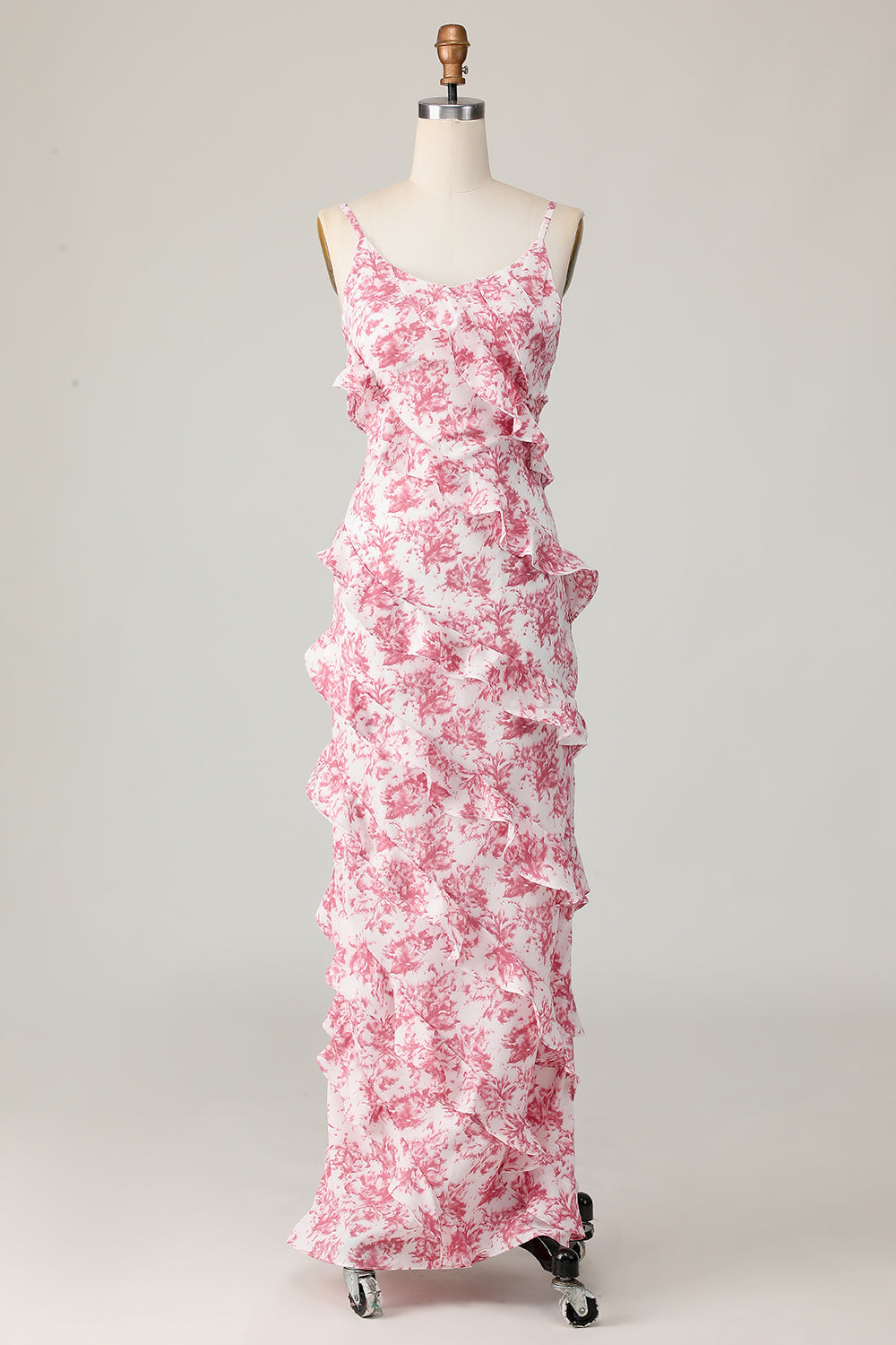 Blush Ruffled Flower Sheath Long Wedding Guest Dress with Slit