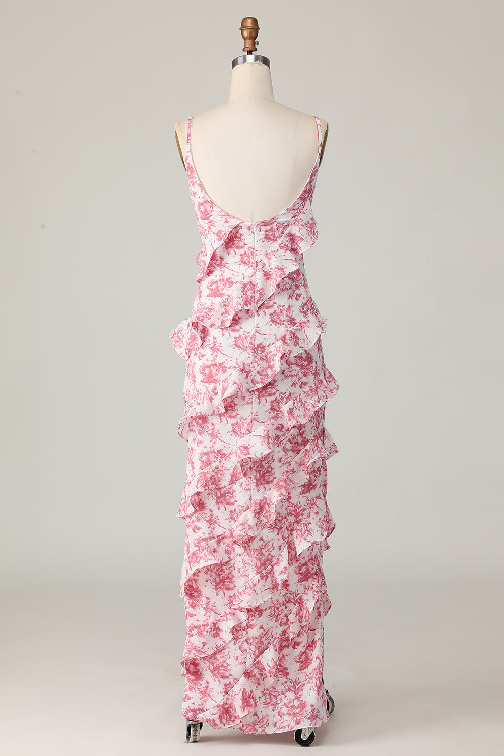 Blush Ruffled Flower Sheath Long Wedding Guest Dress with Slit