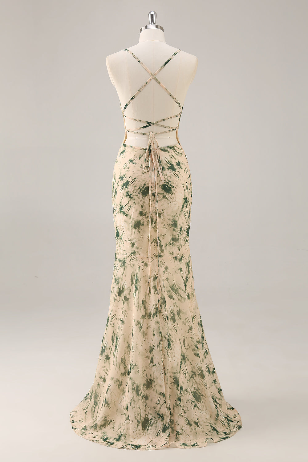 Champagne Floral Mermaid Long Ruched Wedding Guest Dress with Slit