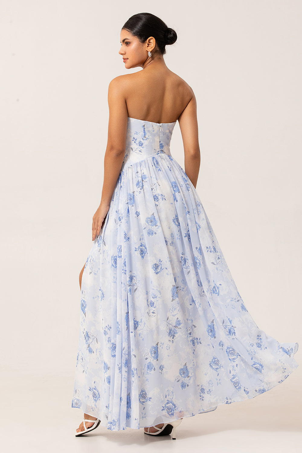 Dusty Rose Floral Corset Neck Scarf Long Wedding Guest Dress with Slit