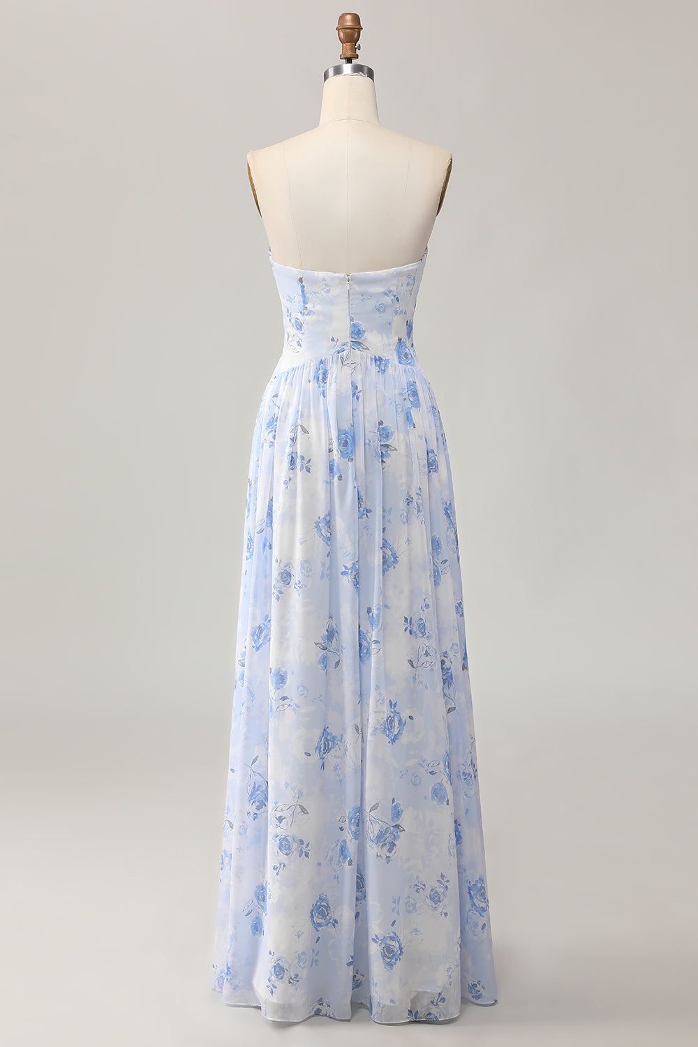 Dusty Rose Floral Corset Neck Scarf Long Wedding Guest Dress with Slit