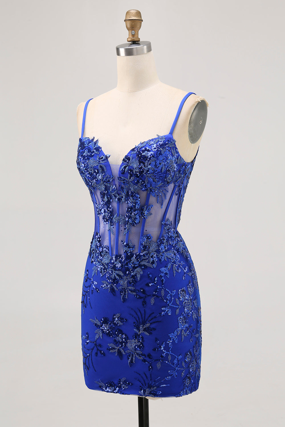 Sparkly Royal Blue Tight Tulle Corset Short Homecoming Dress with Lace