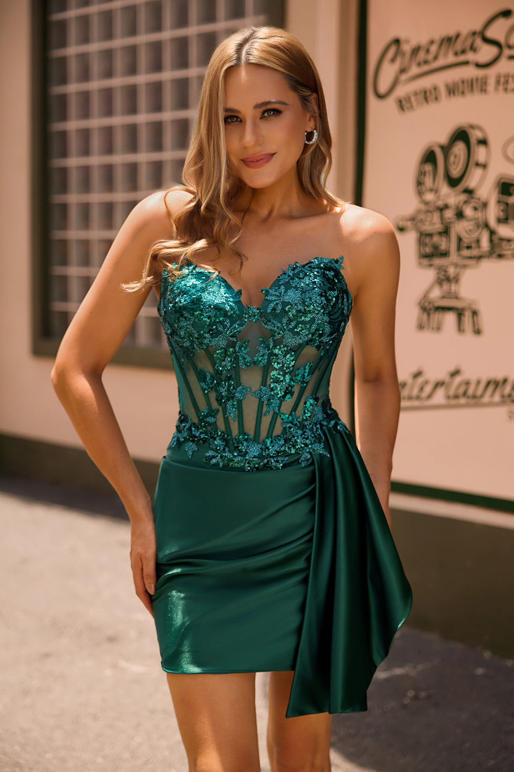 Sparkly Dark Green Sweetheart Corset Short Homecoming Dress