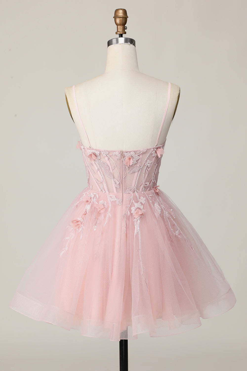 Pink  Floral Spaghetti Straps Corset A Line Short Homecoming Dress