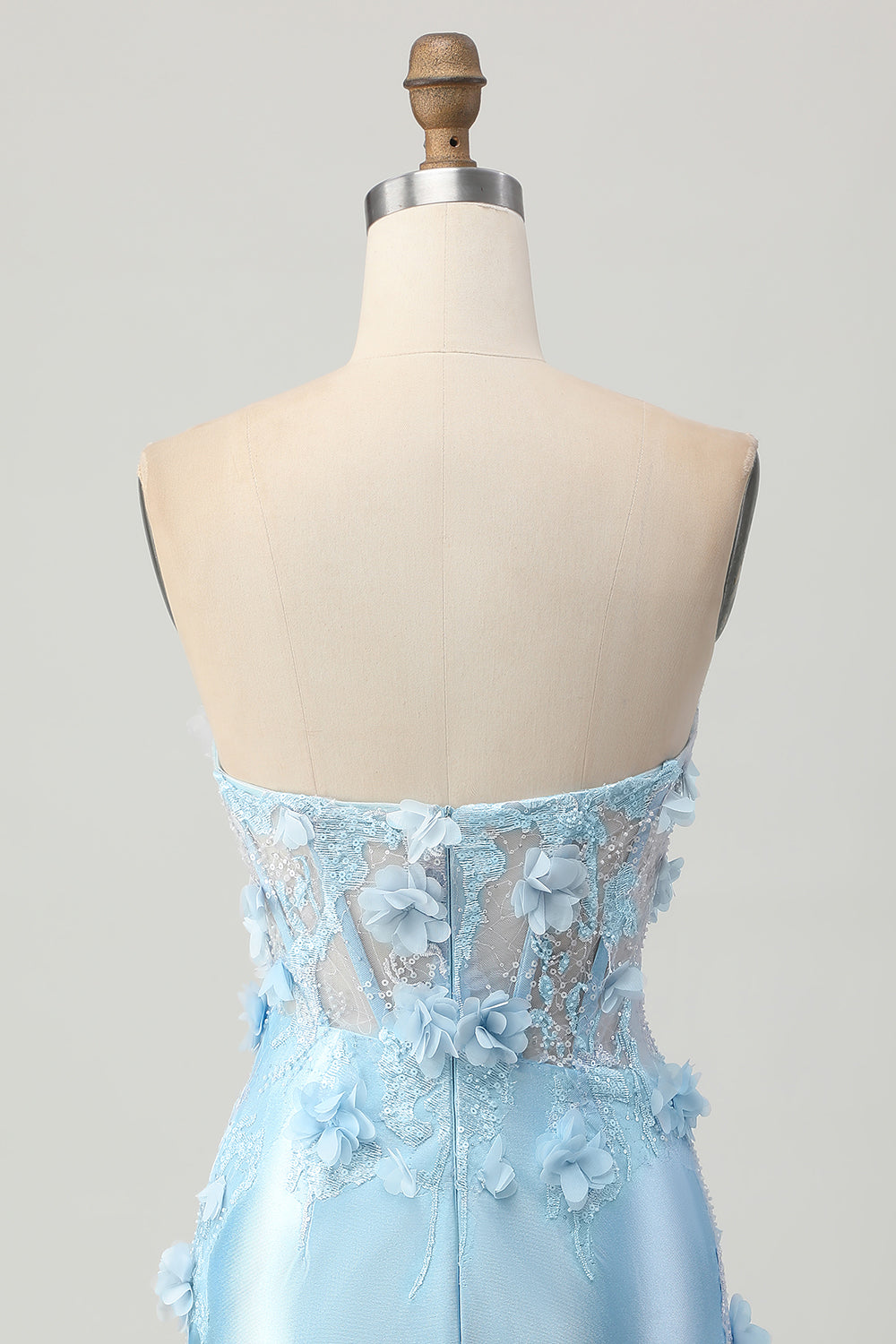 Sky Blue Corset Floral Tight Short Satin Homecoming Dress