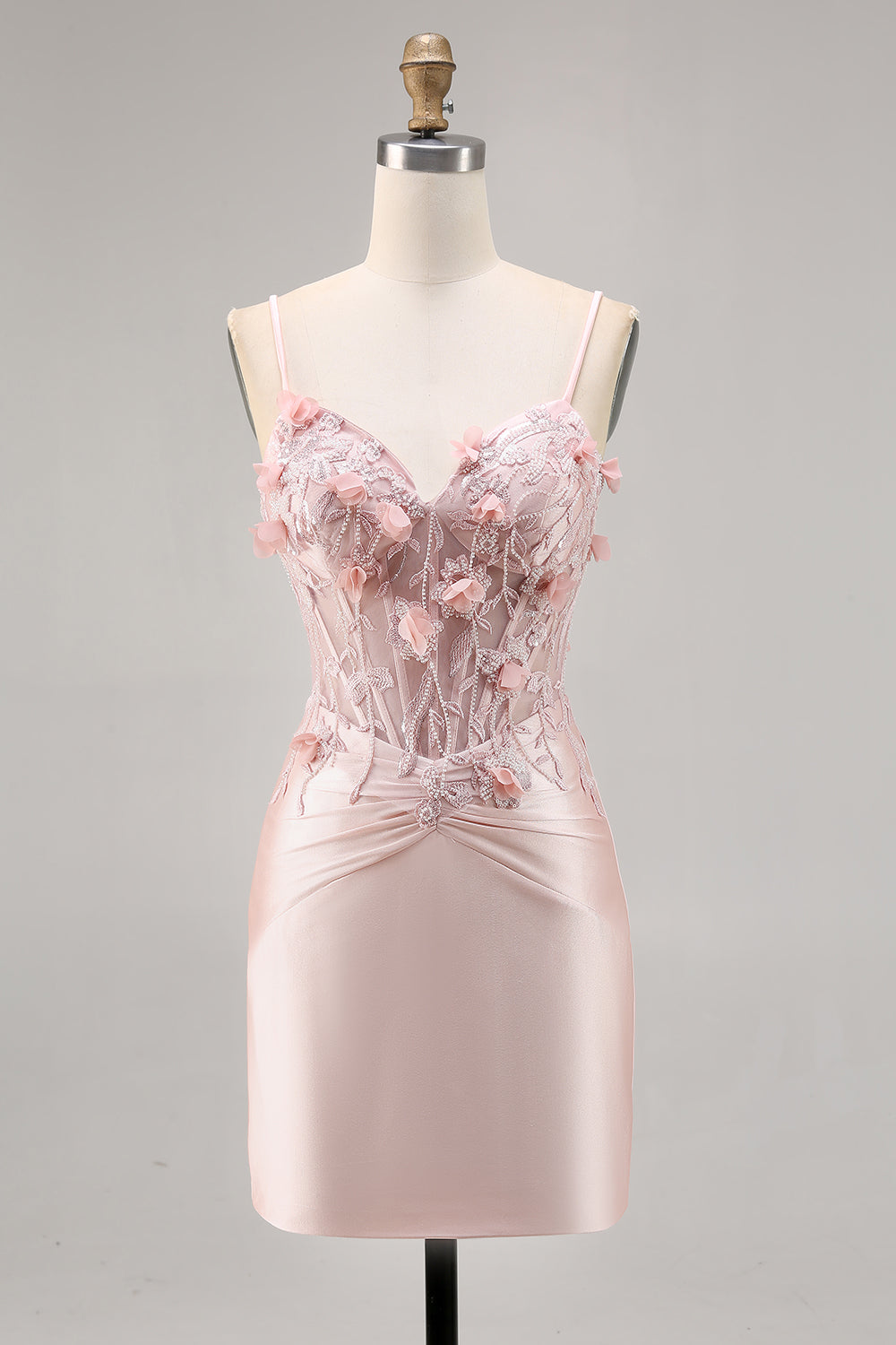 Pink Corset Floral Satin Short Tight Homecoming Dress