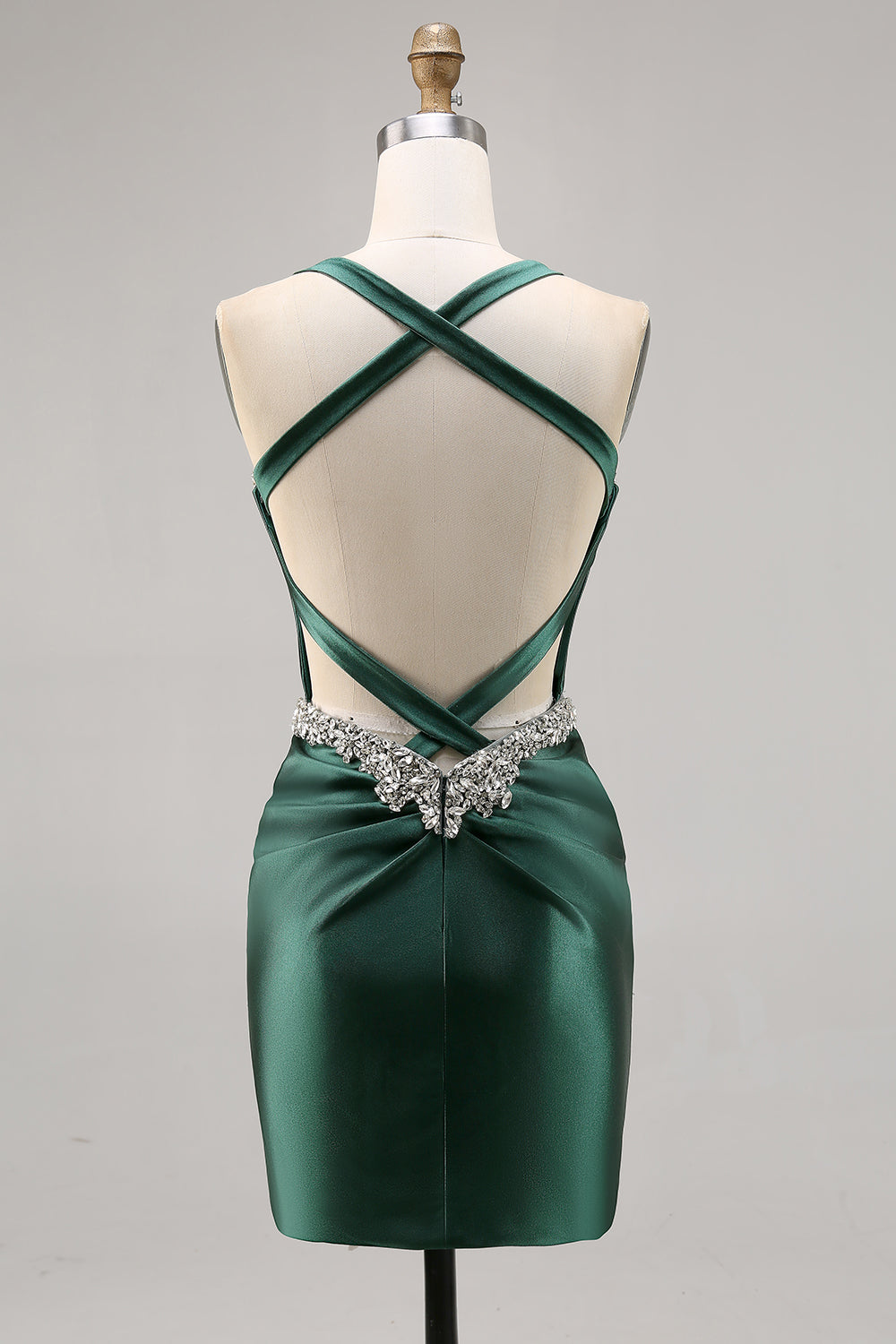 Sparkly Dark Green Corset Tight Satin Short Homecoming Dress with Beading