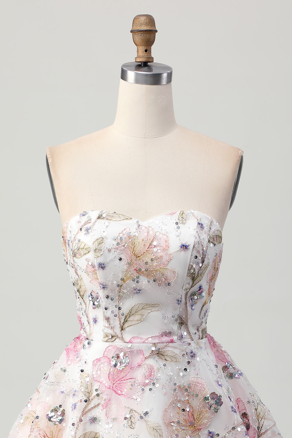 Sparkly Pink Floral A Line Short Homecoming Dress