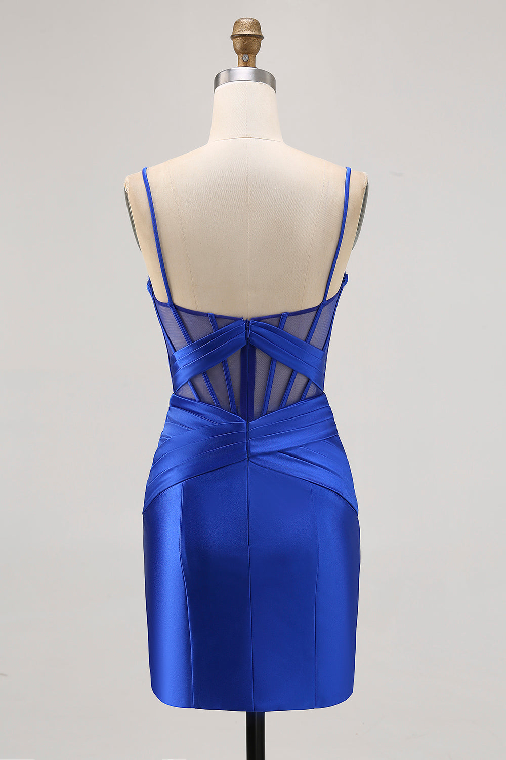 Royal Blue Satin Tight Ruched Corset Short Homecoming Dress with Slit