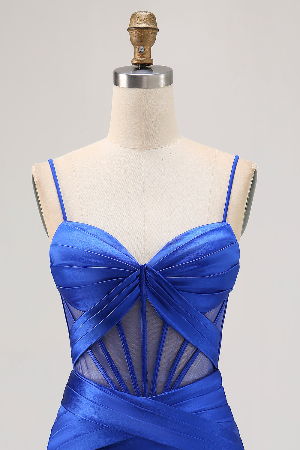 Royal Blue Satin Tight Ruched Corset Short Homecoming Dress with Slit