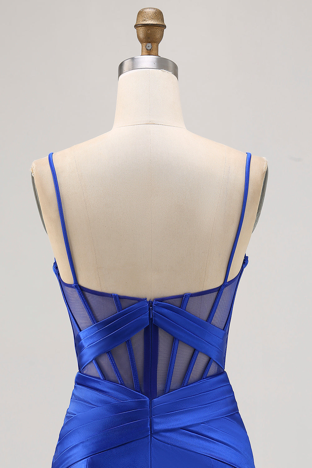 Royal Blue Satin Tight Ruched Corset Short Homecoming Dress with Slit