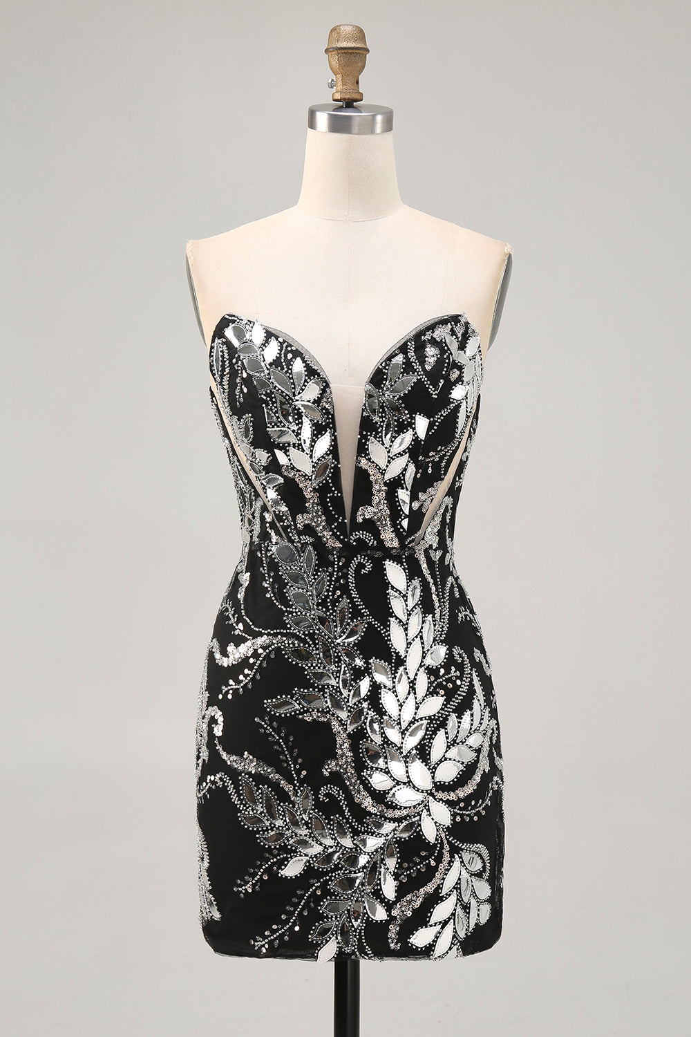 Sparkly Black Tight Strapless Short Mirror Homecoming Dress