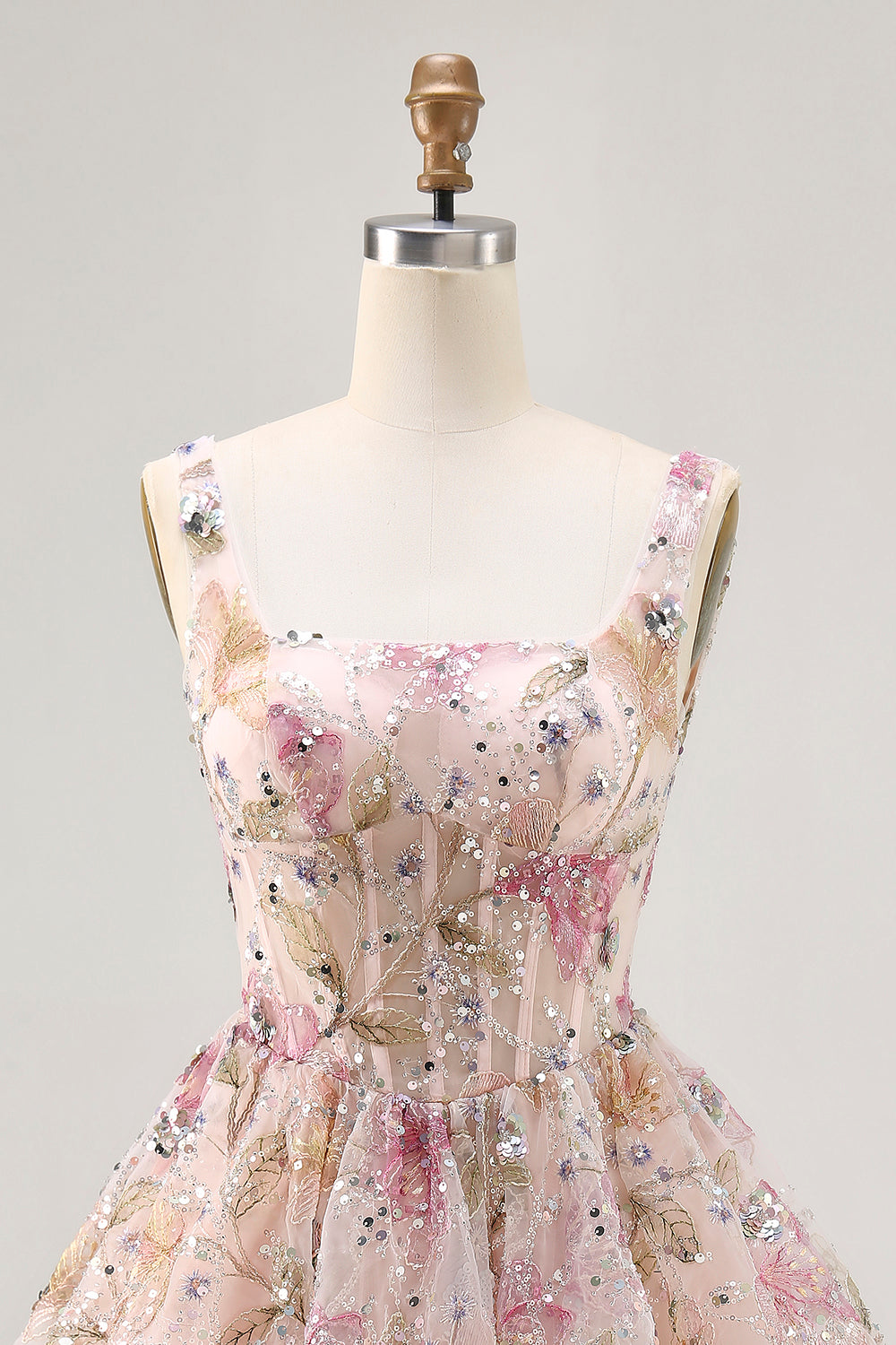 Sparkly Pink Floral Corset Beaded Short Homecoming Dress with Sequins